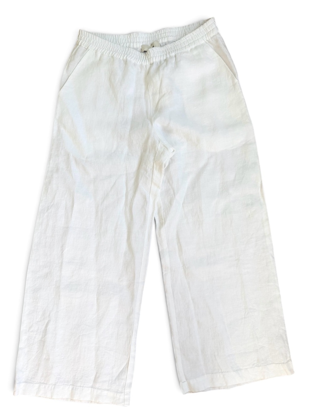 Sauths Georgina White 100% Linen Wide Leg Pull On Pants Womens Medium NWT